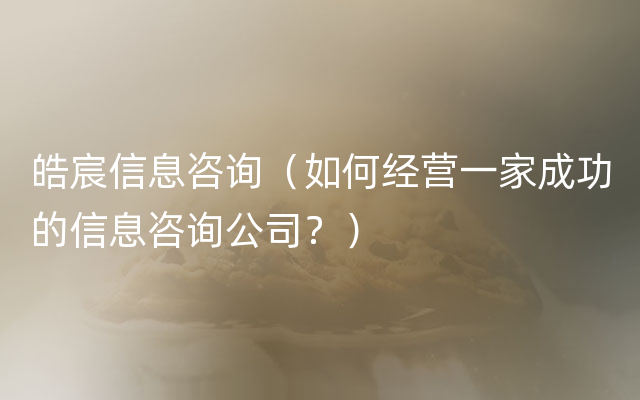 皓宸信息咨询（如何经营一家成功的信息咨询公司？）