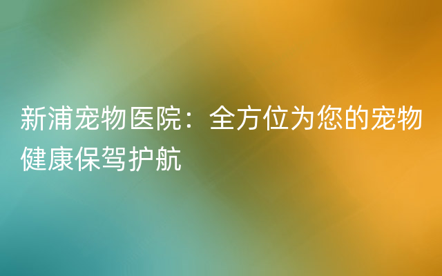 新浦宠物医院：全方位为您的宠物健康保驾护航