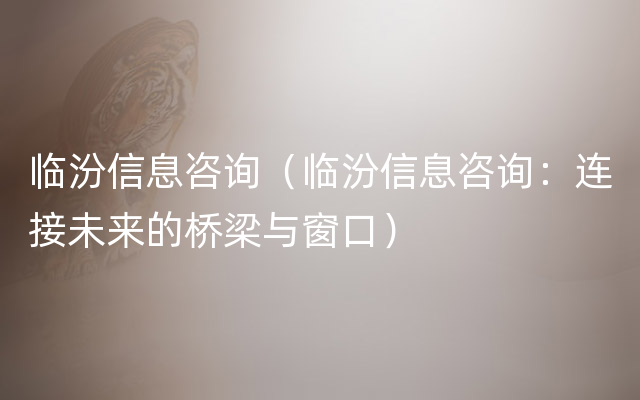 临汾信息咨询（临汾信息咨询：连接未来的桥梁与窗口）