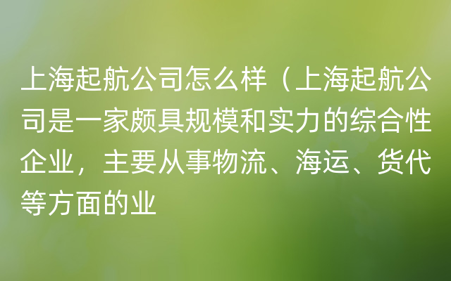 上海起航公司怎么样（上海起航公司是一家颇具规模和实力的综合性企业，主要从事物流、