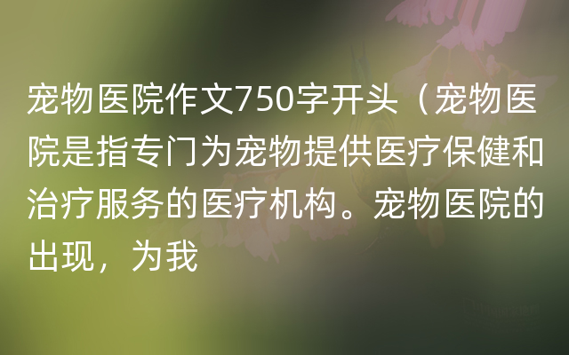 宠物医院作文750字开头（宠物医院是指专门为宠物提供医疗保健和治疗服务的医疗机构。