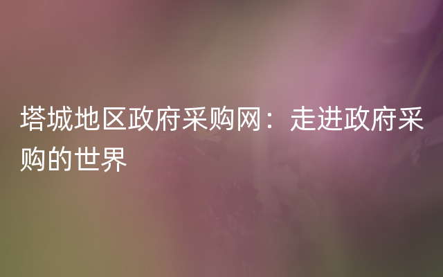 塔城地区政府采购网：走进政府采购的世界