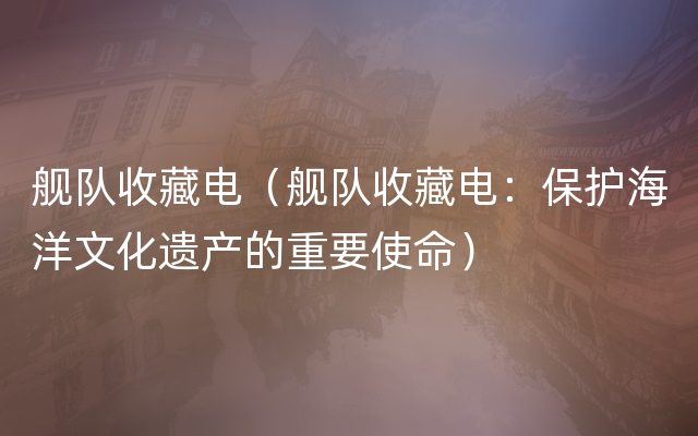 舰队收藏电（舰队收藏电：保护海洋文化遗产的重要使命）