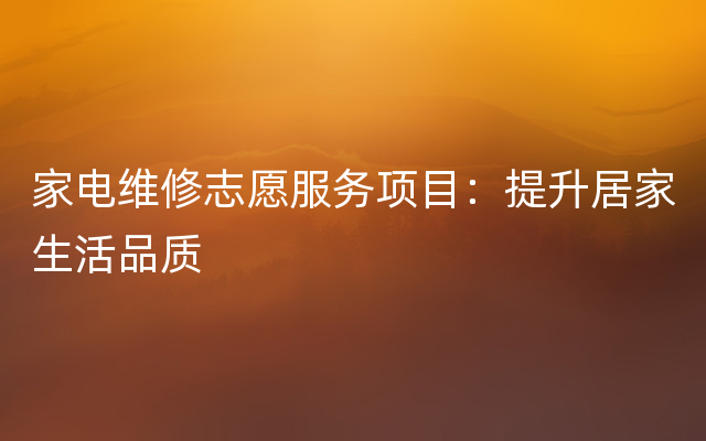 家电维修志愿服务项目：提升居家生活品质