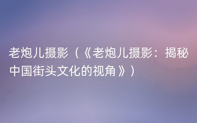老炮儿摄影（《老炮儿摄影：揭秘中国街头文化的视角》）