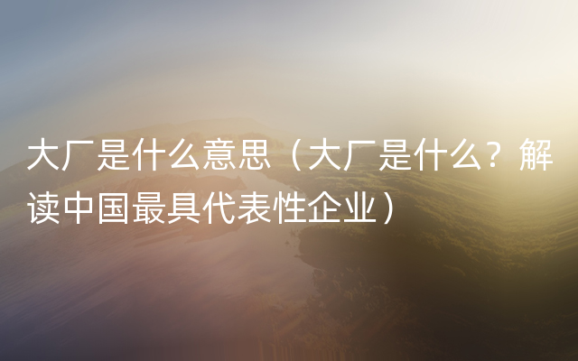 大厂是什么意思（大厂是什么？解读中国最具代表性企业）