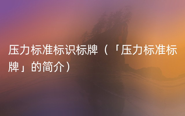 压力标准标识标牌（「压力标准标牌」的简介）