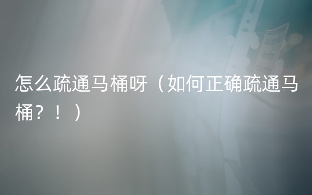 怎么疏通马桶呀（如何正确疏通马桶？！）