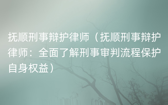 抚顺刑事辩护律师（抚顺刑事辩护律师：全面了解刑事审判流程保护自身权益）