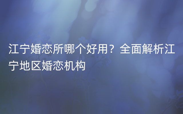 江宁婚恋所哪个好用？全面解析江宁地区婚恋机构