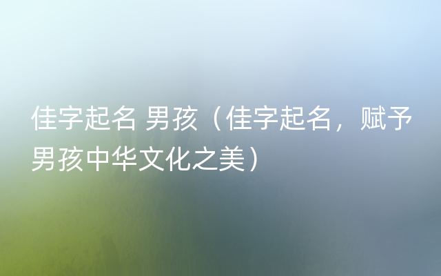 佳字起名 男孩（佳字起名，赋予男孩中华文化之美）