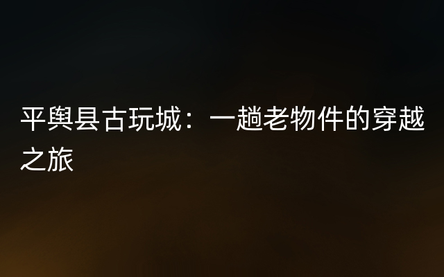 平舆县古玩城：一趟老物件的穿越之旅