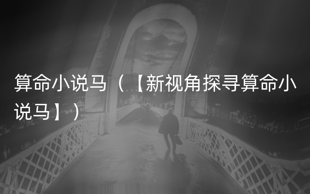 算命小说马（【新视角探寻算命小说马】）