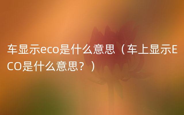 车显示eco是什么意思（车上显示ECO是什么意思？）