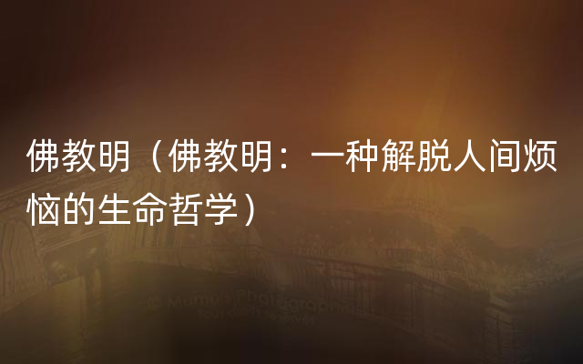 佛教明（佛教明：一种解脱人间烦恼的生命哲学）