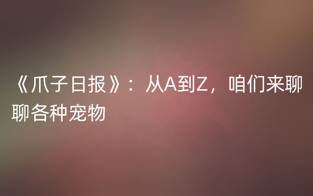 《爪子日报》：从A到Z，咱们来聊聊各种宠物