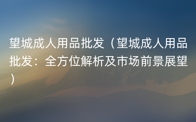 望城成人用品批发（望城成人用品批发：全方位解析及市场前景展望）