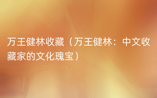 万王健林收藏（万王健林：中文收藏家的文化瑰宝）