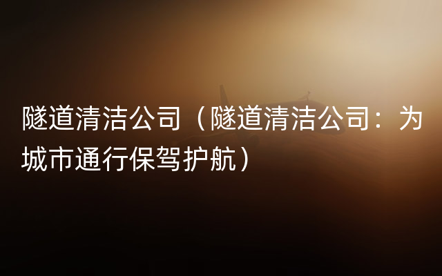 隧道清洁公司（隧道清洁公司：为城市通行保驾护航）