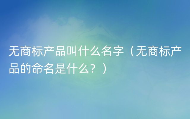 无商标产品叫什么名字（无商标产品的命名是什么？）
