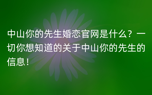中山你的先生婚恋官网是什么？一切你想知道的关于中山你的先生的信息！