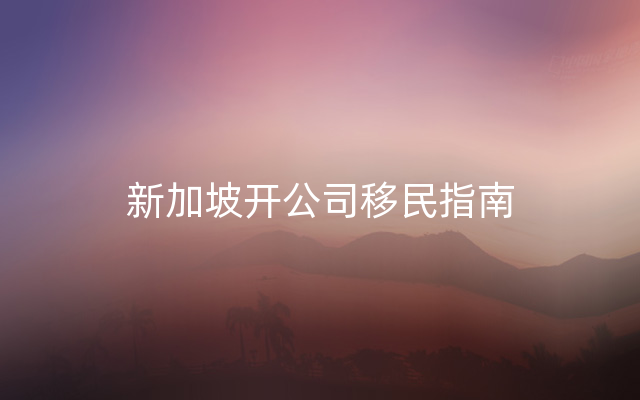 新加坡开公司移民指南