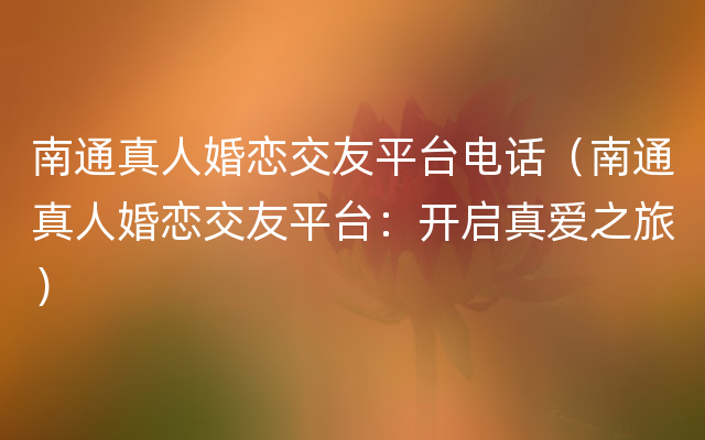 南通真人婚恋交友平台电话（南通真人婚恋交友平台：开启真爱之旅）