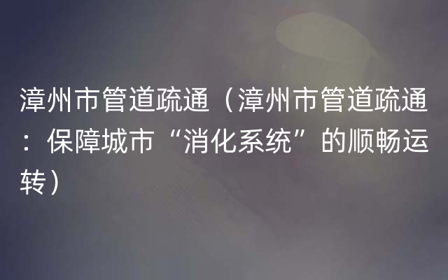 漳州市管道疏通（漳州市管道疏通：保障城市“消化系统”的顺畅运转）