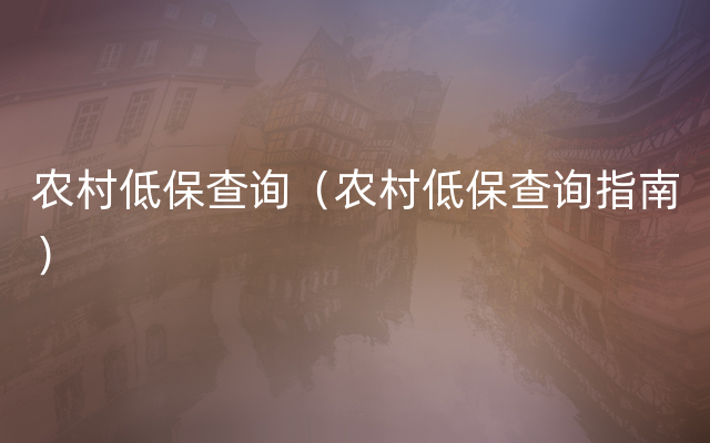 农村低保查询（农村低保查询指南）
