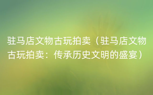 驻马店文物古玩拍卖（驻马店文物古玩拍卖：传承历史文明的盛宴）