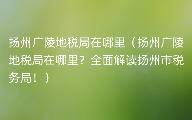 扬州广陵地税局在哪里（扬州广陵地税局在哪里？全面解读扬州市税务局！）