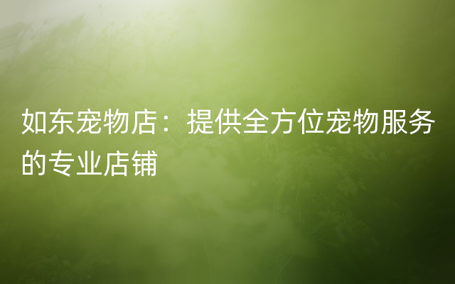如东宠物店：提供全方位宠物服务的专业店铺