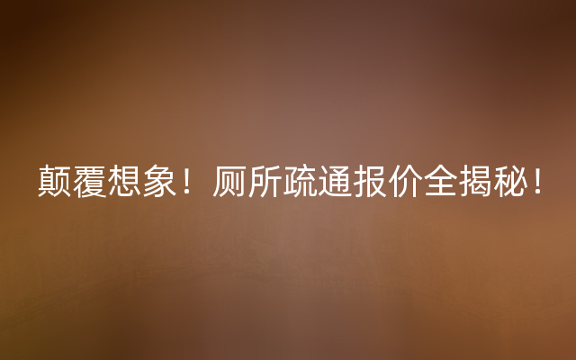 颠覆想象！厕所疏通报价全揭秘！