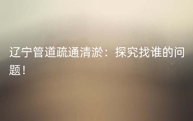 辽宁管道疏通清淤：探究找谁的问题！
