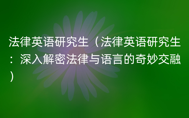 法律英语研究生（法律英语研究生：深入解密法律与语言的奇妙交融）