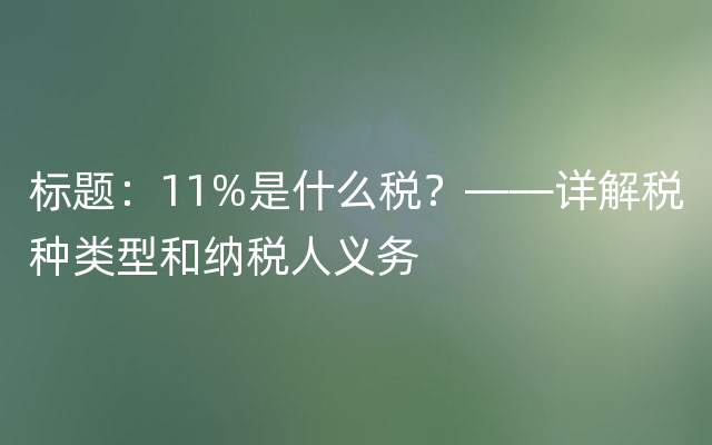 标题：11%是什么税？——详解税种类型和纳税人义务