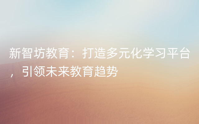 新智坊教育：打造多元化学习平台，引领未来教育趋势