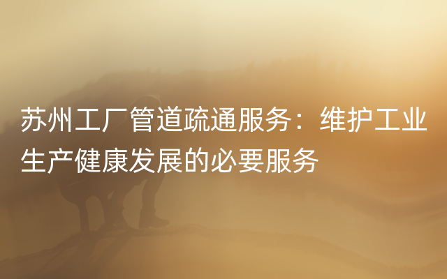 苏州工厂管道疏通服务：维护工业生产健康发展的必