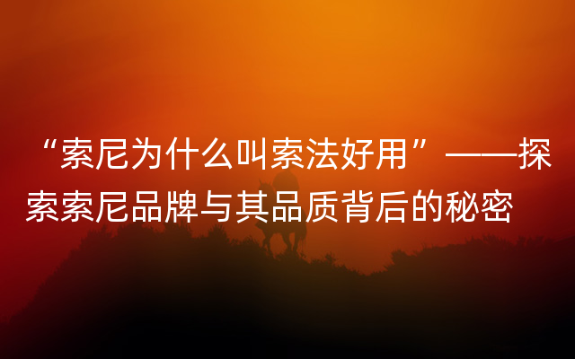 “索尼为什么叫索法好用”——探索索尼品牌与其品