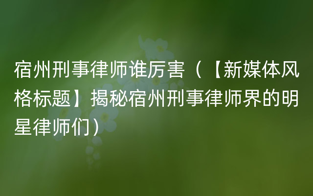 宿州刑事律师谁厉害（【新媒体风格标题】揭秘宿州刑事律师界的明星律师们）