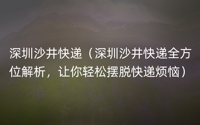 深圳沙井快递（深圳沙井快递全方位解析，让你轻松摆脱快递烦恼）