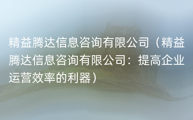 精益腾达信息咨询有限公司（精益腾达信息咨询有限公司：提高企业运营效率的利器）
