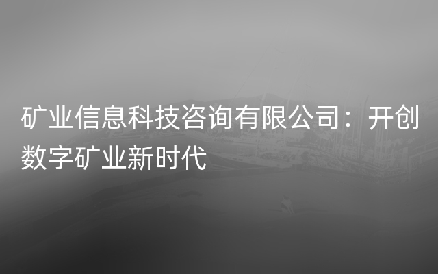 矿业信息科技咨询有限公司：开创数字矿业新时代
