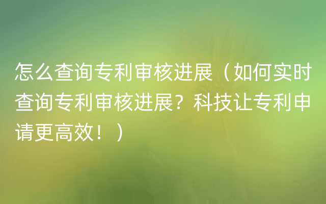 怎么查询专利审核进展（如何实时查询专利审核进展？科技让专利申请更高效！）