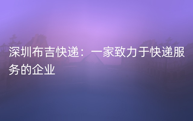 深圳布吉快递：一家致力于快递服务的企业