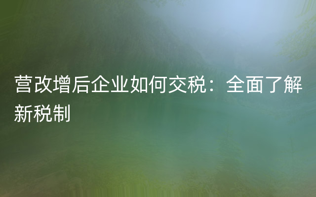 营改增后企业如何交税：全面了解新税制