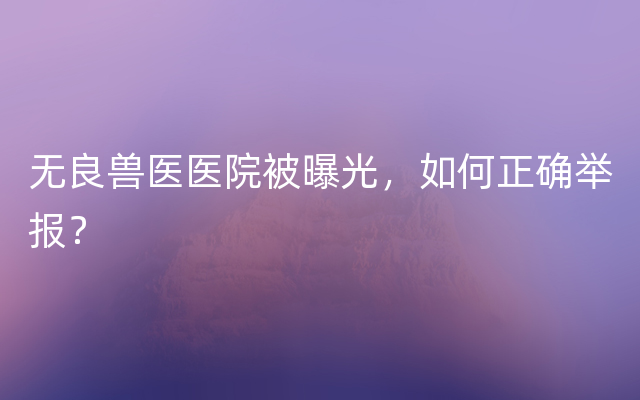 无良兽医医院被曝光，如何正确举报？