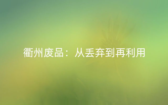 衢州废品：从丢弃到再利用