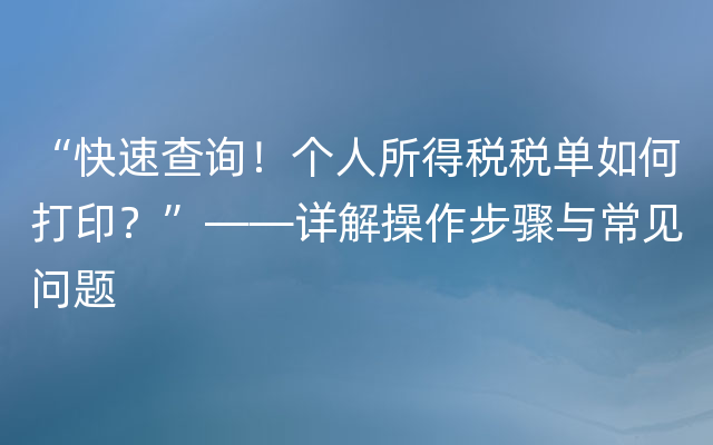 “快速查询！个人所得税税单如何打印？”——详解操作步骤与常见问题