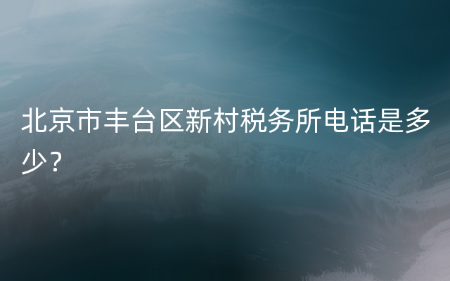 北京市丰台区新村税务所电话是多少？